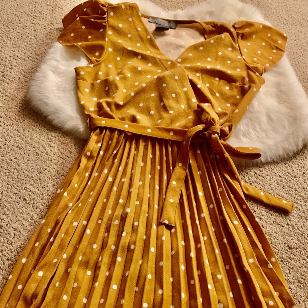 Lark and Grey Women Yellow Polka Dot Medium-Long Ruffle Length Dress